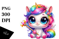 Goofy Baby Unicorn with Magic Wand PNG Product Image 1