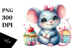 Cute Baby Mouse | Vibrant Watercolor Clipart Product Image 1