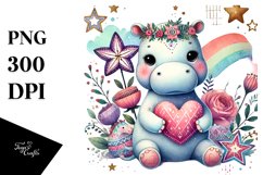 Cute Boho Hippo Heart, PNG Product Image 1