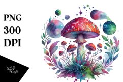 Magical Celestial Mushroom Watercolor Clipart Product Image 1