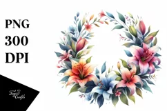 Colorful Lily Wreath Watercolor | Clipart Product Image 1