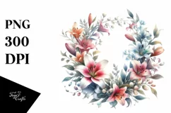 Colorful Lily Wreath Watercolor | Clipart Product Image 1