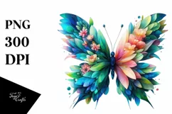 Vibrant Butterfly with Flowers, PNG Product Image 1