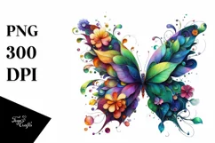 Vibrant Butterfly with Flowers, PNG Product Image 3