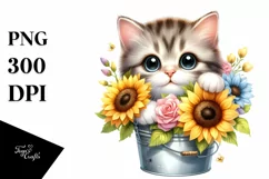 Cute Baby Cat with Sunflower, PNG Product Image 1