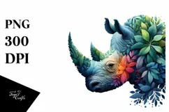 Vibrant Rhino with Plant Leaves, PNG Product Image 1