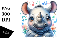 aCute Energetic Singing Rhino with Big Eyes, PNG Product Image 1