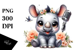 aCute Energetic Singing Rhino with Big Eyes, PNG Product Image 1