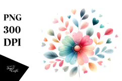 Boho Flower with Hearts, PNG Product Image 1