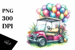 Vibrant Vintage Golf Cart, PNG Product Image 1