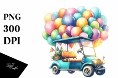 Vibrant Vintage Golf Cart, PNG Product Image 1