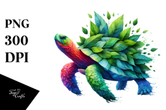 Vibrant Turtle with Plant Leaves, Abstract PNG Product Image 1