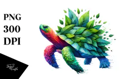 Vibrant Turtle with Plant Leaves, Abstract PNG Product Image 1
