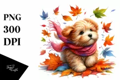Playful Dog with Leaves PNG Product Image 3