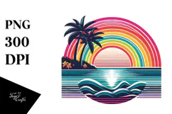 Retro Tropical Island Sunset PNG Product Image 1