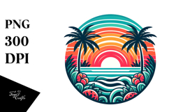 Retro Tropical Rainbow Sunset PNG Product Image 1
