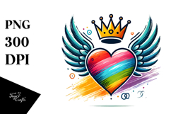 Colorful Heart with Wings and Crown PNG Product Image 1