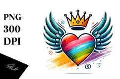 Colorful Heart with Wings and Crown PNG Product Image 1