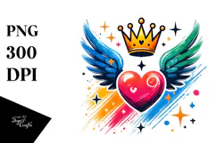 Heart with Wings and Crown PNG Product Image 1