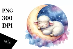 Colorful Lamb Sleeping on Moon | Watercolor Clipart Product Image 3