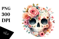 Cute Skull with Flower Details, Transparent PNG Product Image 1