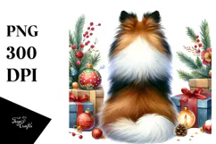 Watercolor Shetland Sheepdog with Christmas Decorations Product Image 1
