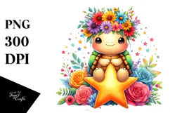 Cartoon Turtle with Flower Crown PNG Product Image 1