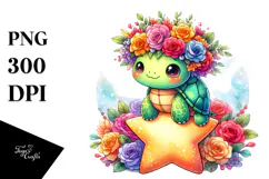 Cartoon Turtle with Flower Crown PNG Product Image 1