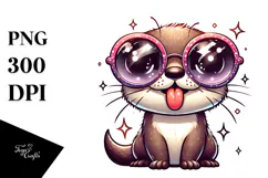 Whimsical Cartoon Otter with Sunglasses PNG Product Image 1