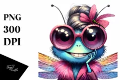 Funny Cute Dragonfly Smiling Watercolor Clipart Product Image 1