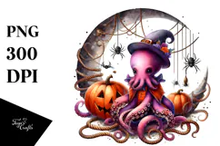 Spooky Octopus on Half Moon Halloween PNG Product Image 1