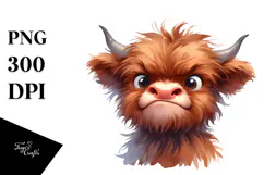 Funny Baby Face Highland Cow PNG Product Image 1