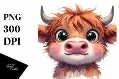 Funny Baby Face Highland Cow PNG Product Image 1