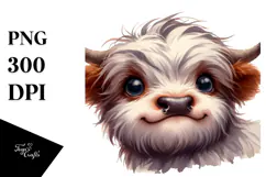 Funny Baby Face Highland Cow PNG Product Image 1