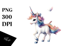 Colorful Baby Unicorn in French Village PNG Product Image 1