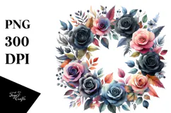 Colorful Wreath with Black Roses | Clipart Product Image 1