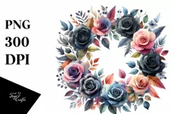 Colorful Wreath with Black Roses | Clipart Product Image 1