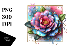 Abstract Colorful Camellia Frame PNG Product Image 1