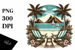 Vintage Tropical Island Beach Chairs | Clipart Product Image 1