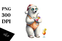Watercolor Polar Bear with Cocktail PNG Product Image 1