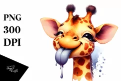 Funny Cute Giraffe Smiling Watercolor Clipart Product Image 3