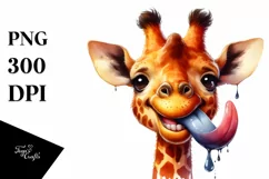 Funny Cute Giraffe Smiling Watercolor Clipart Product Image 1