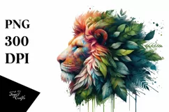Vibrant Lion with Plant Leaves, PNG Product Image 3