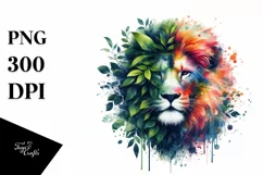 Vibrant Lion with Plant Leaves, PNG Product Image 3