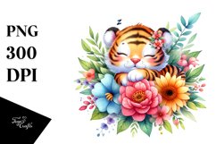 Colorful Baby Tiger Sleeping Flower Clipart Product Image 1