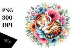 Colorful Cute Baby Tiger Sleeping | Sublimation | Clipart Product Image 1