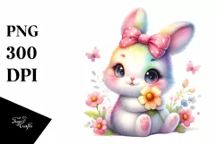 Colorful Baby Rabbit Cuddling Flower | Sublimation | Clipart Product Image 1