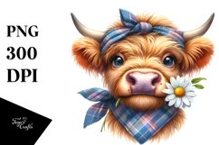 Cow Watercolor Highland Cow with Housewife Bandana | Clipart Product Image 1