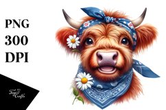 Cow Watercolor Highland Cow with Housewife Bandana | Clipart Product Image 3