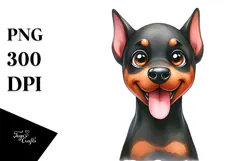 Cartoon Doberman Pinscher Watercolor PNG Product Image 1